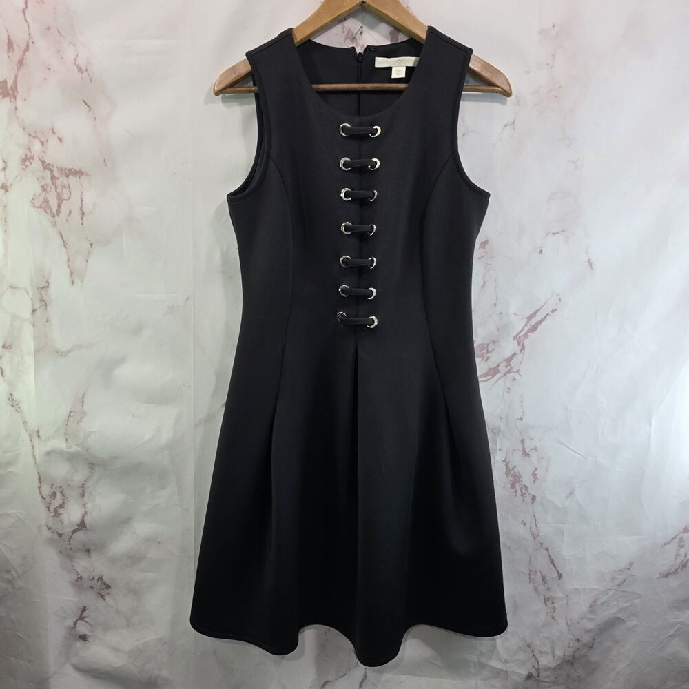 Boston Proper Dress Womens 6 Small Black Tank Scuba Criss Cross Lace Grommet